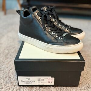 J Slides Black Leather High-Top Sneakers with White Sole